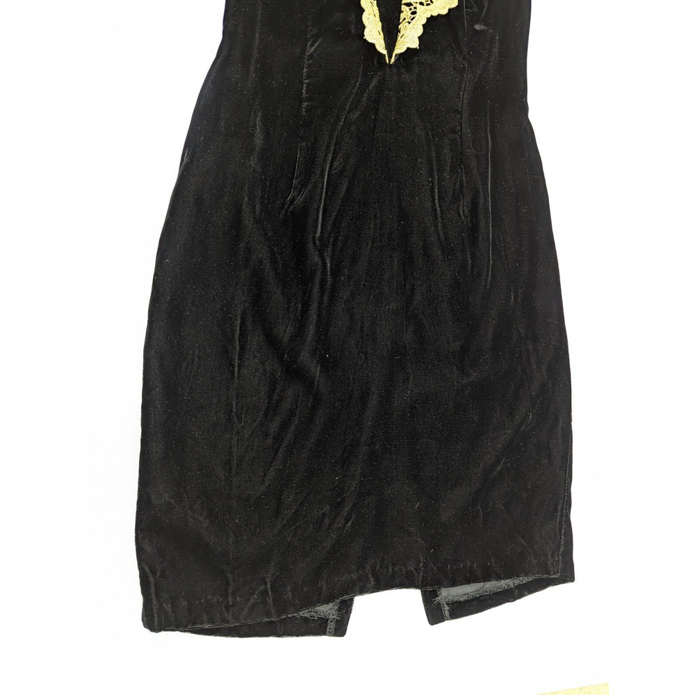Jessica McClintock Gunne Sax 7/8 Black Velvet Gold Applique Halter Mini Dress 90 - Picture 5 of 11